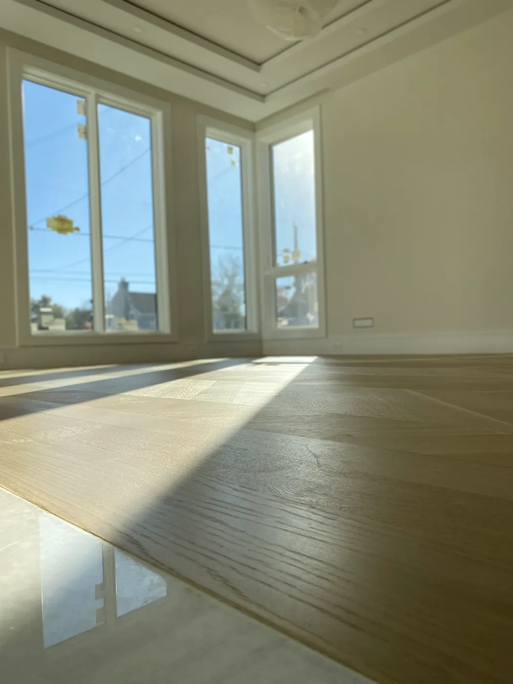 Wide-plank white oak hardwood installation