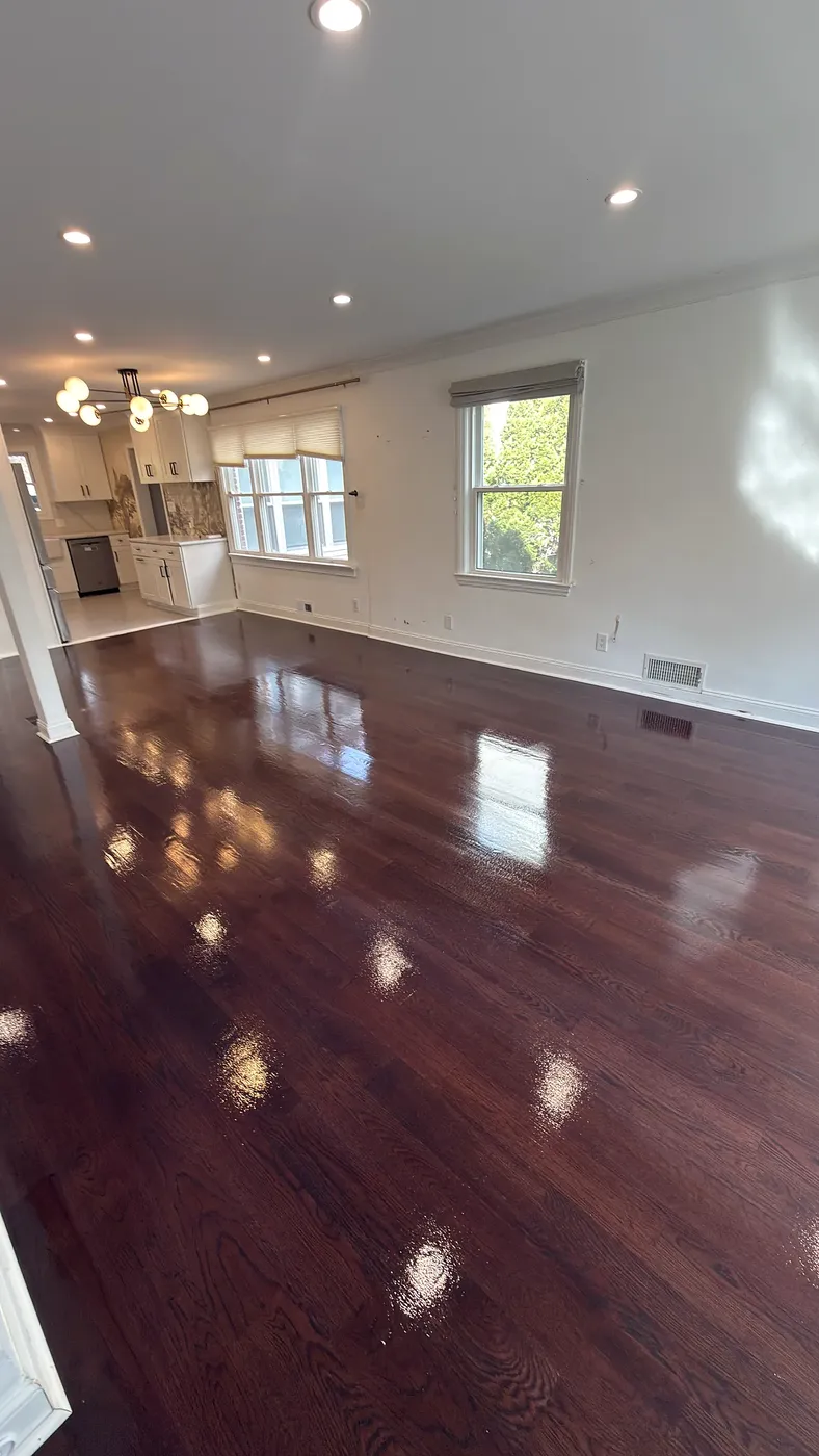 Dark-Stained Hardwood Kitchen & Dining Area