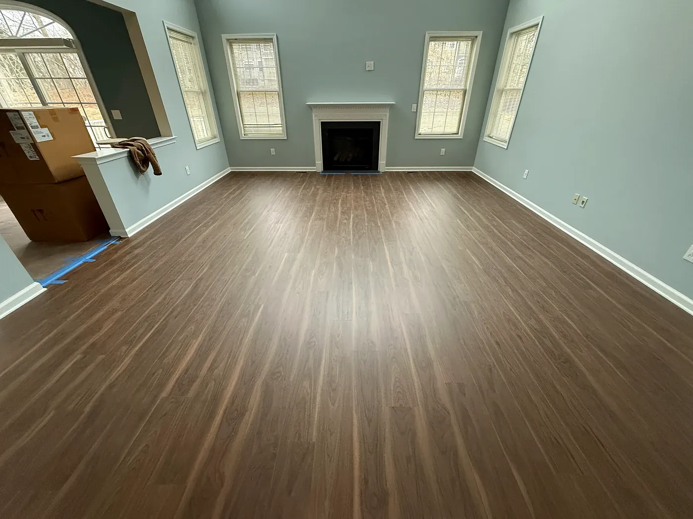 Waterproof luxury vinyl plank flooring in a great room