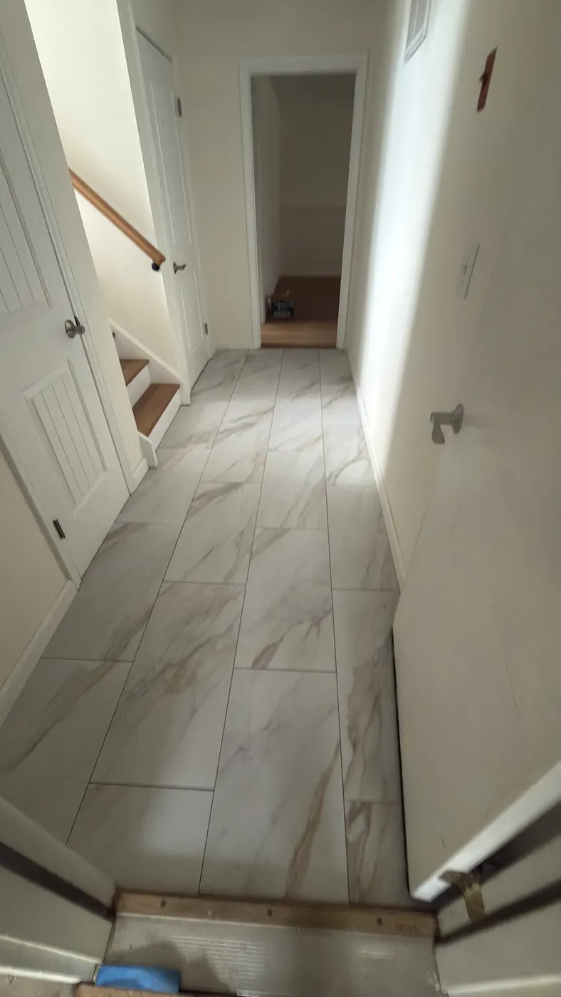 Marble-Look Tile Hallway